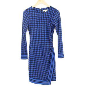 Michael Kors Women's Blue/Black Houndstooth Long Sleeve Dress Sz S NEW
